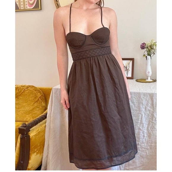 Proenza‎ Schouler Dress Brown Midi Sundress Cross Back Size 11 - Picture 1 of 12